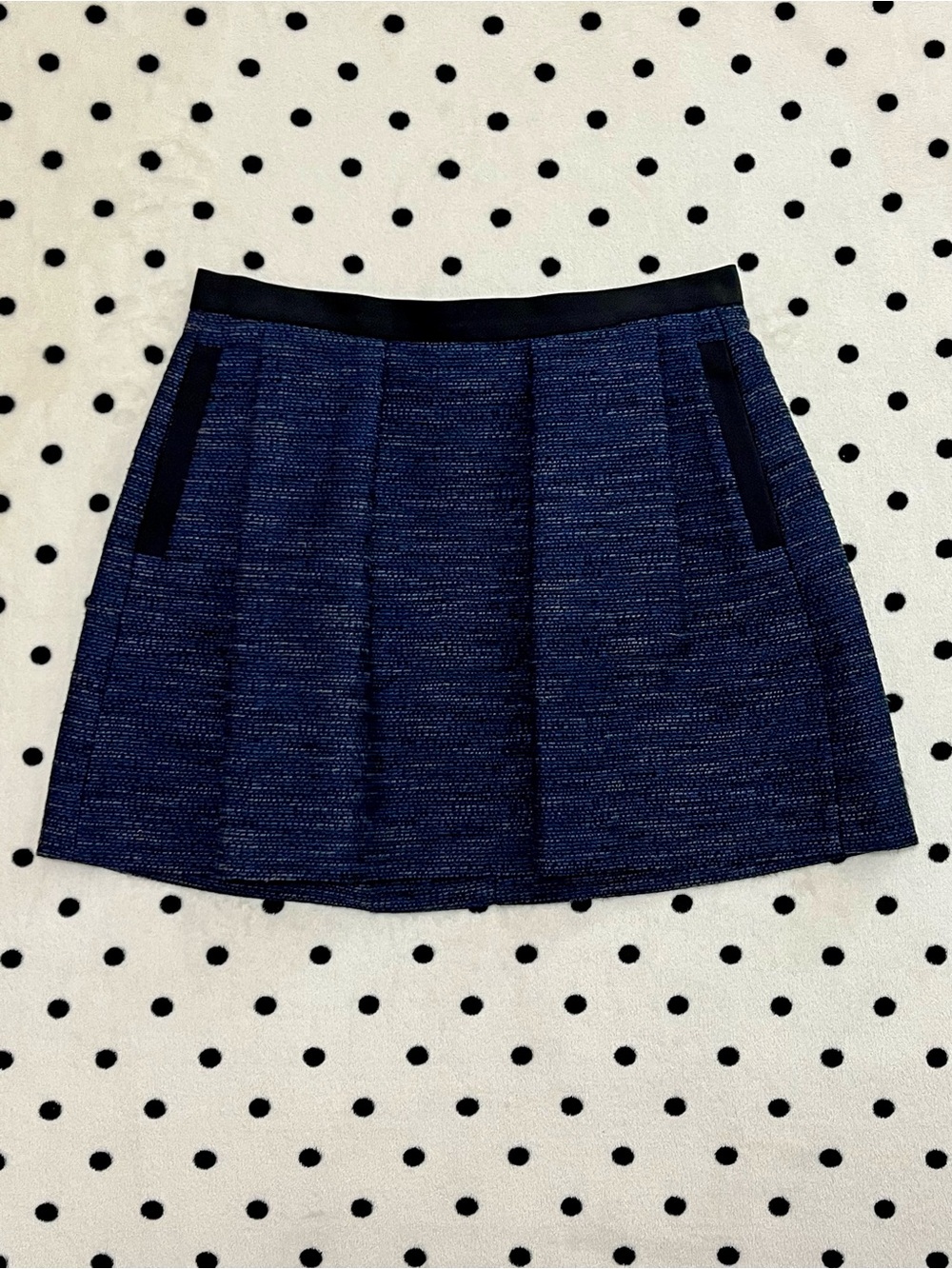 French Connection Navy Blue Tweed Pleated A-Line Skirt Size 10